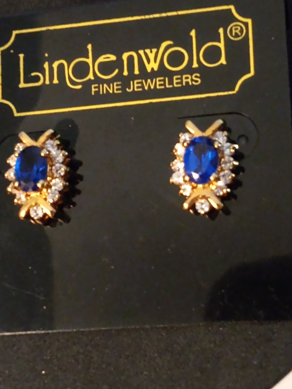 Linden Gold-Tone Earrings with Deep Blue Center Stones
